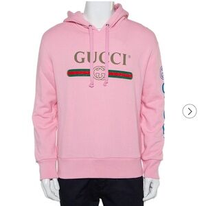 Gucci Pink Cotton Logo Dragon Embroidered Hoodie